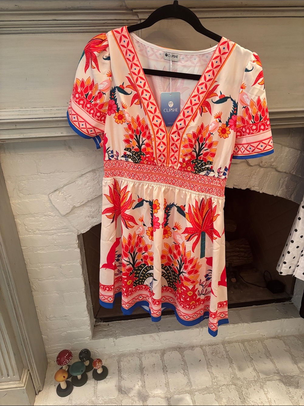 Cupshe Coral, Pink & Navy Floral V-Neck Mini Dress